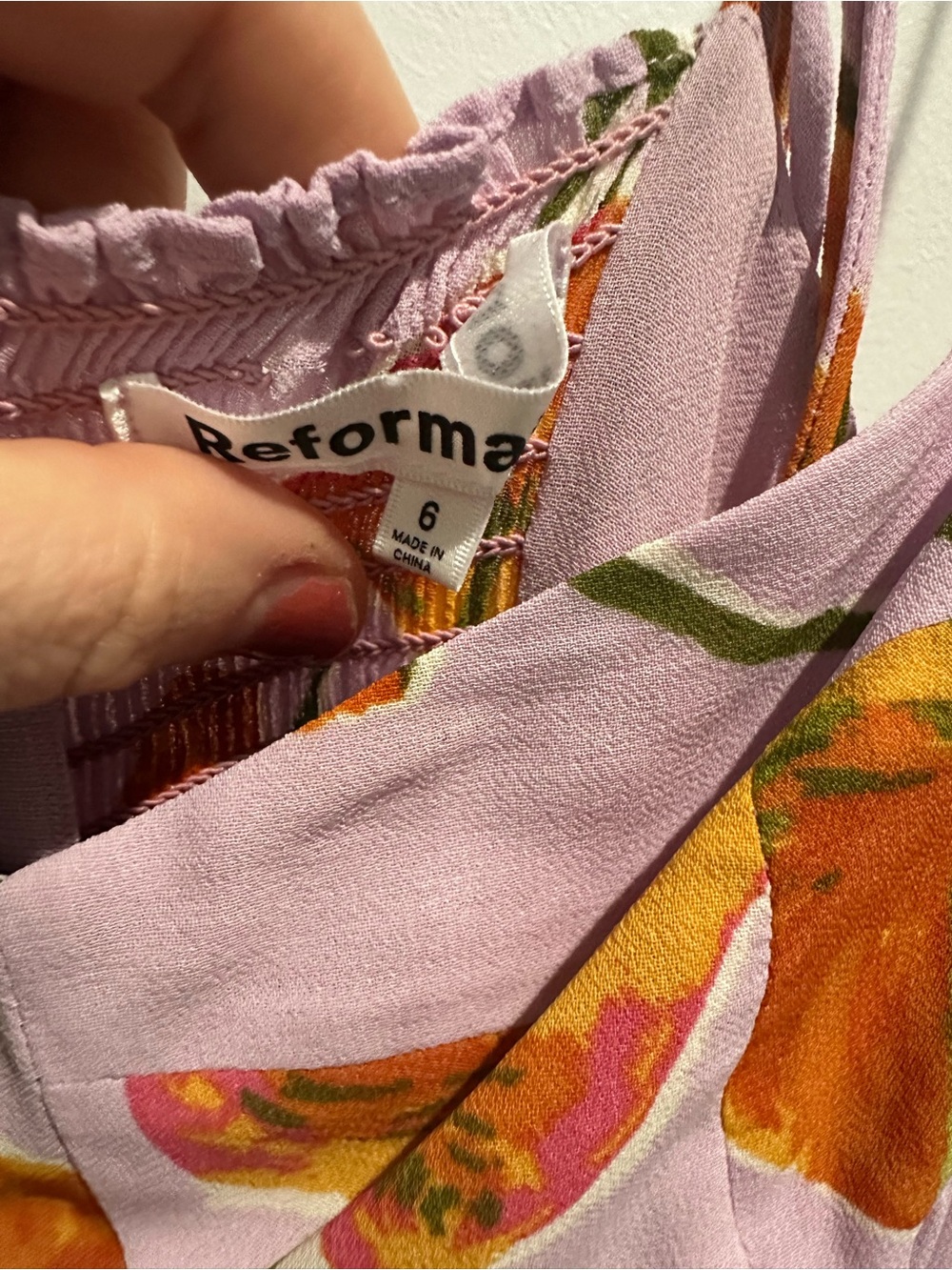 Reformation Juliette Lilac Midi Slip Dress with Orange Floral Print - Picture 4 of 4